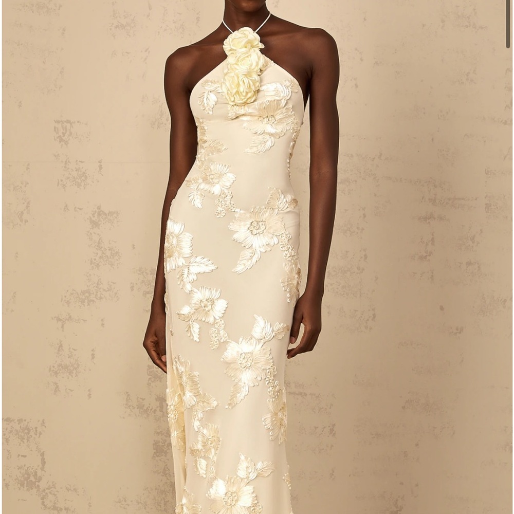 Miss Rosier Floral Halter Maxi Dress in Cream